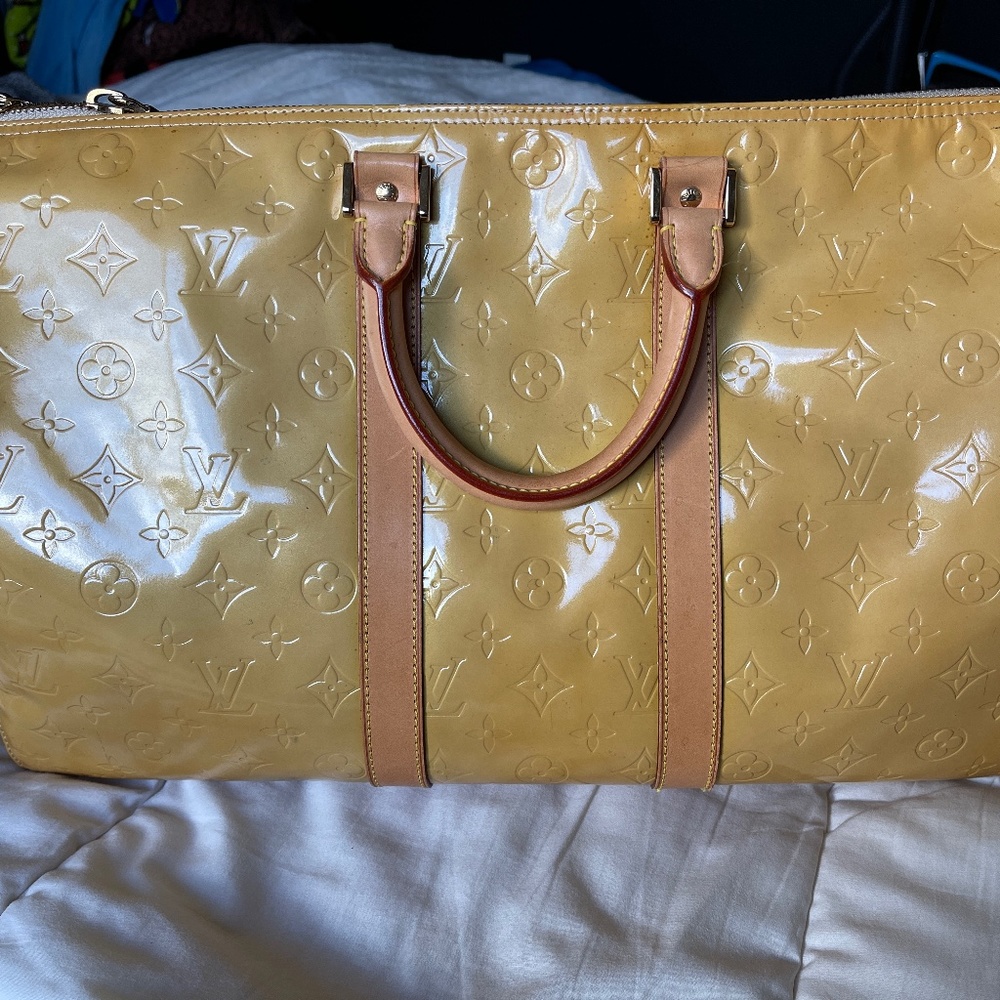 LOUIS VUITTON Yellow Monogram Vernis Mercer Keepall 45